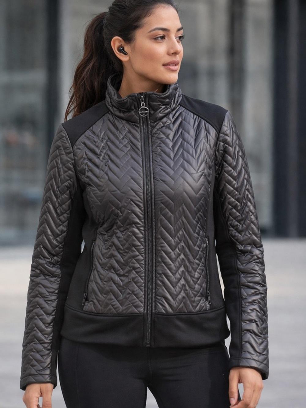 Laundry By Shelli Segal Moto Style Black Quilted lightweight Puffer Jacket Large